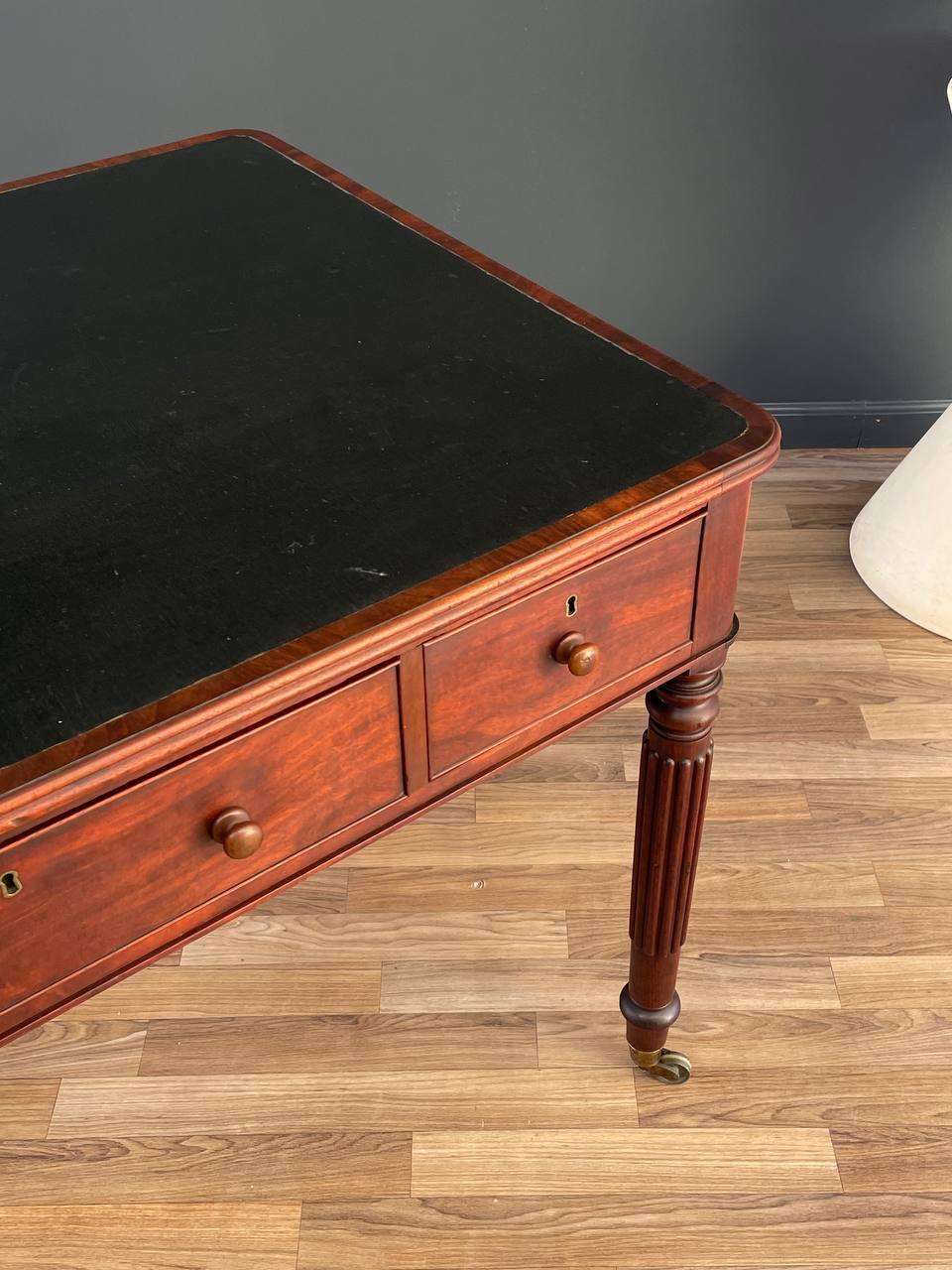 Antique Empire Style Partners Desk with Leather Top For Sale 3