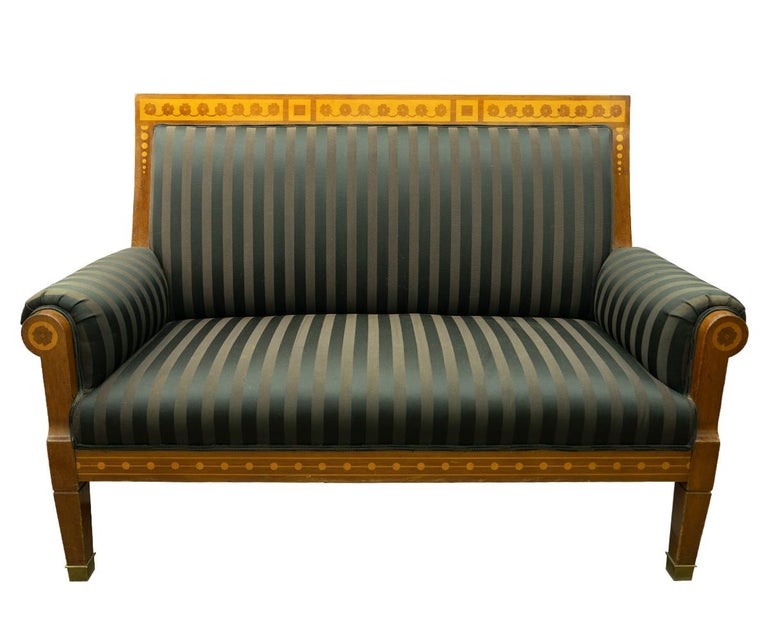 Antique Empire Style Settee and Chair with Marquetry For Sale at 1stDibs