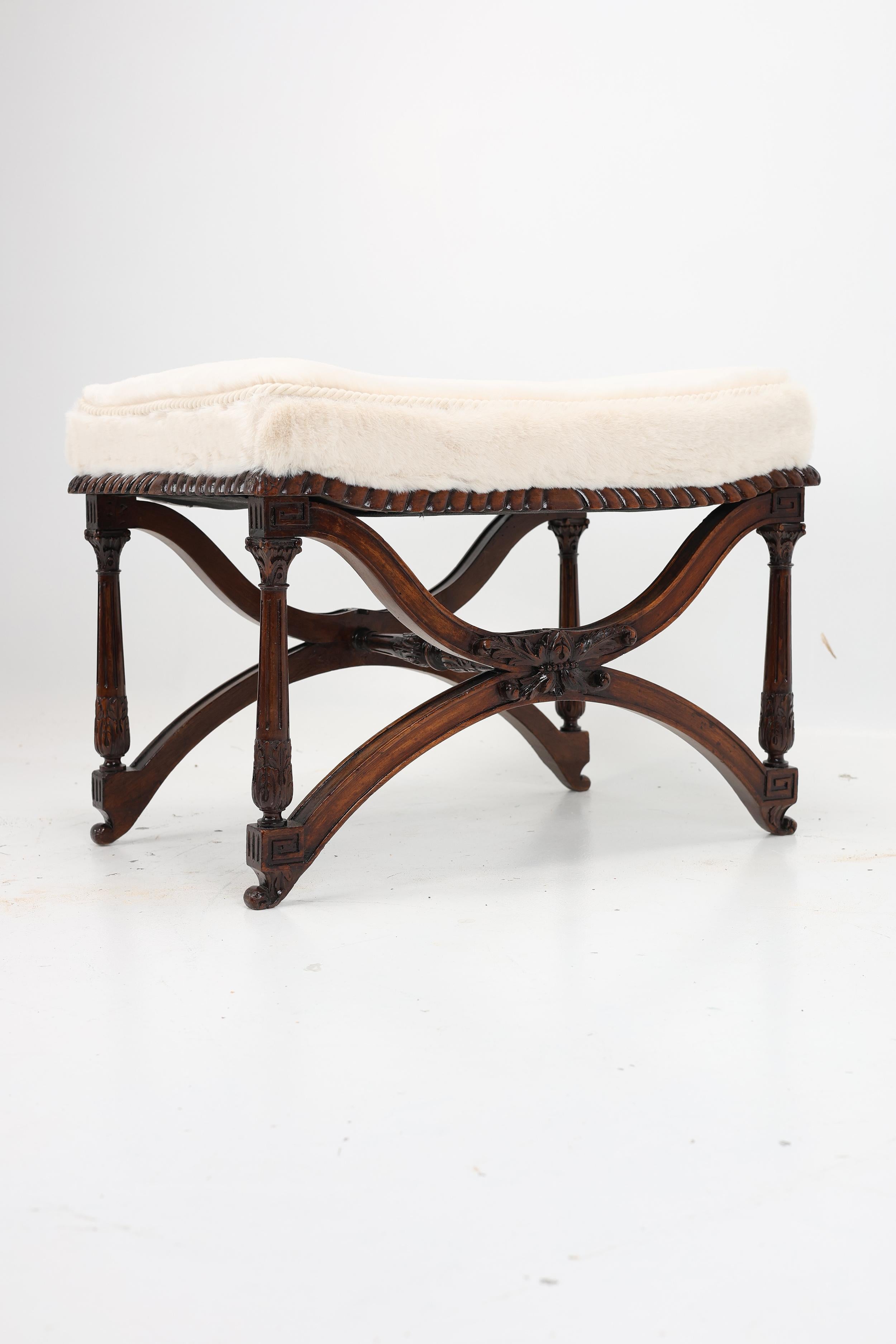 Polished Antique Empire-Style Stool For Sale
