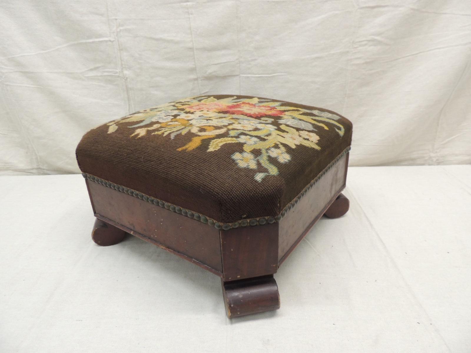English Antique Empire Style Tapestry Footstool