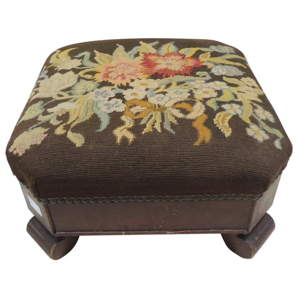 Antique Empire Style Tapestry Footstool