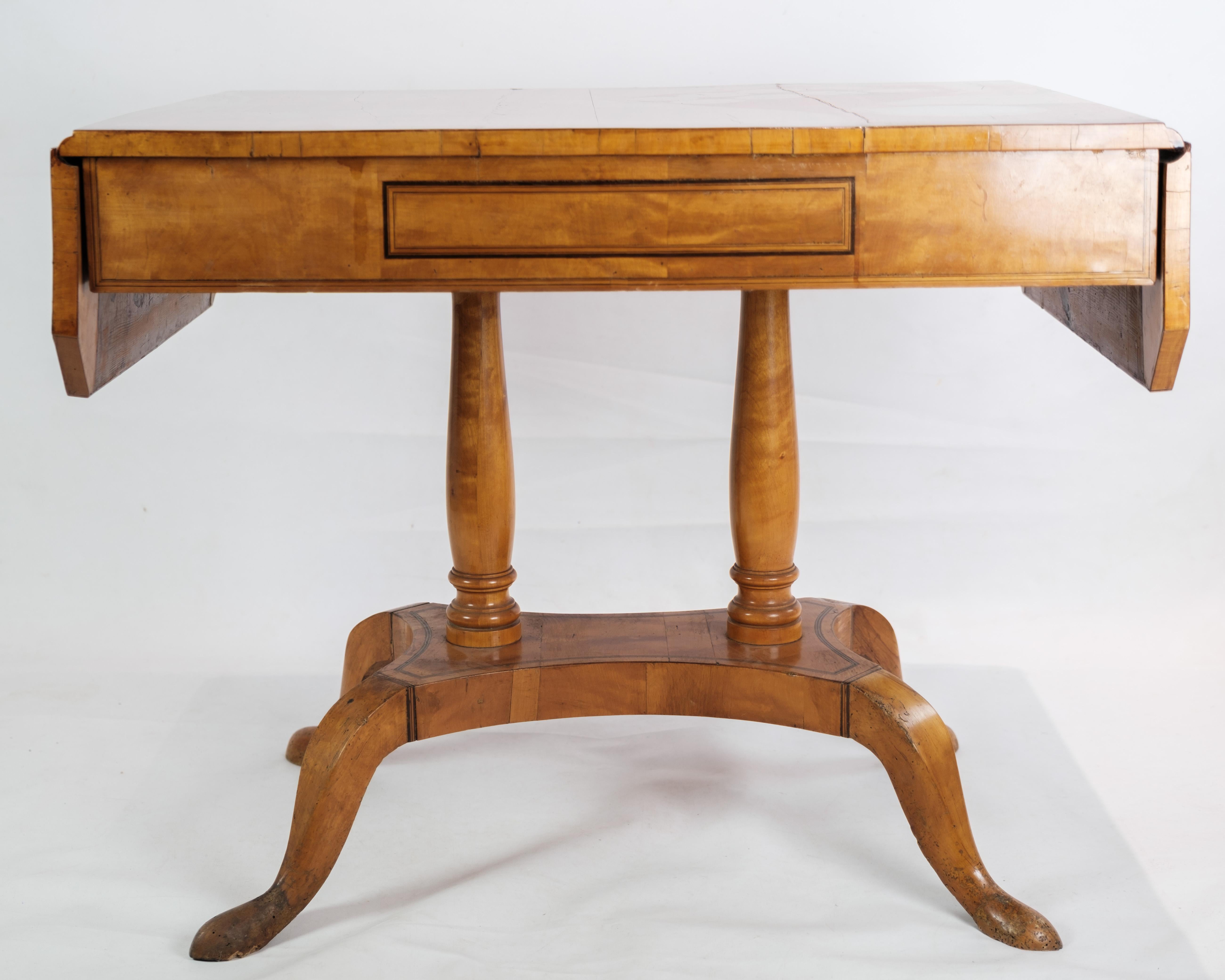 Antique Empire Table with Flaps and Marquetry in Birch Wood from 1840s For Sale 8