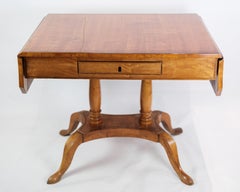 Antique Empire Table with Flaps and Marquetry in Birch Wood from 1840s