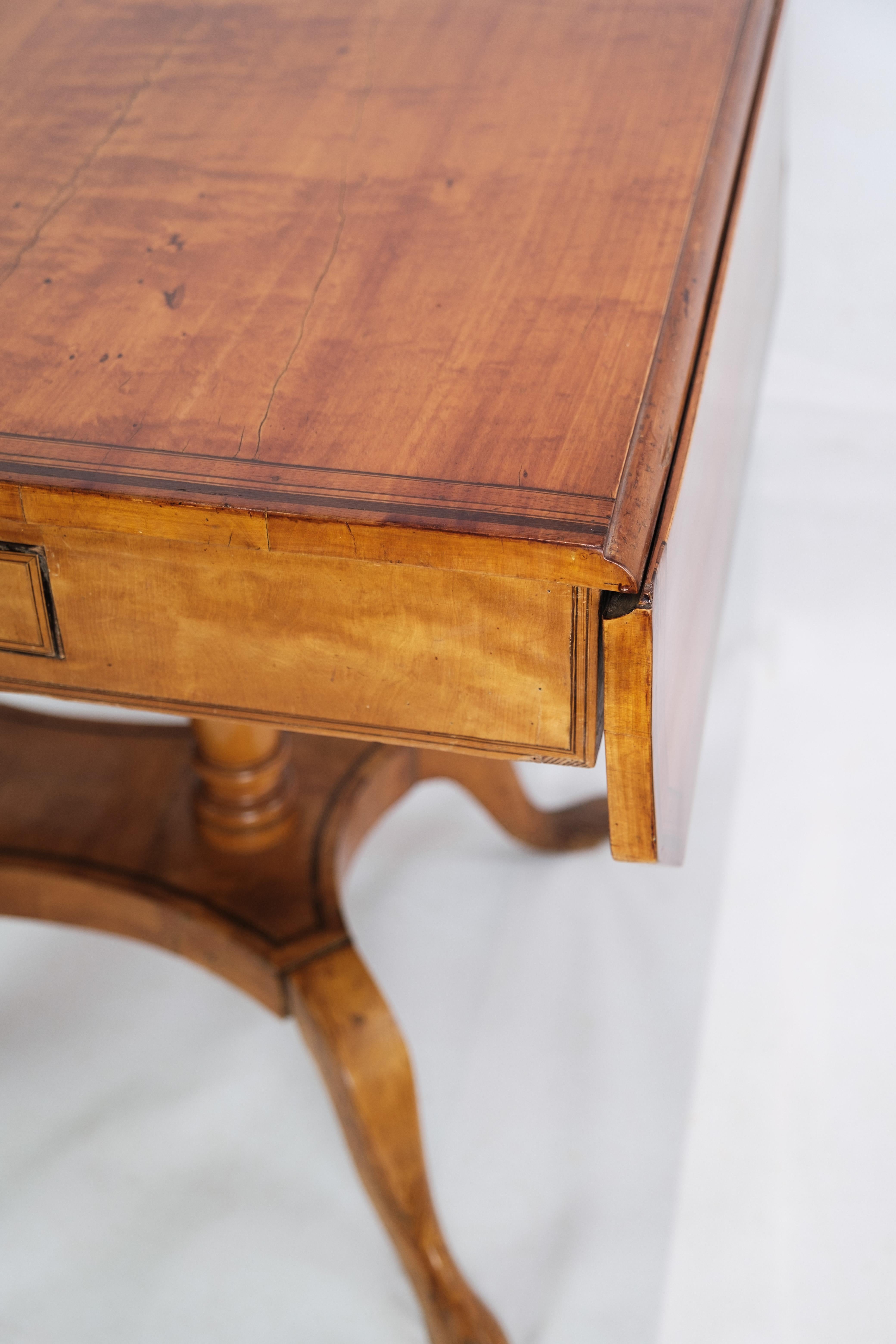 Danish Antique Empire Table with Flaps and Marquetry in Birch Wood from 1840s For Sale