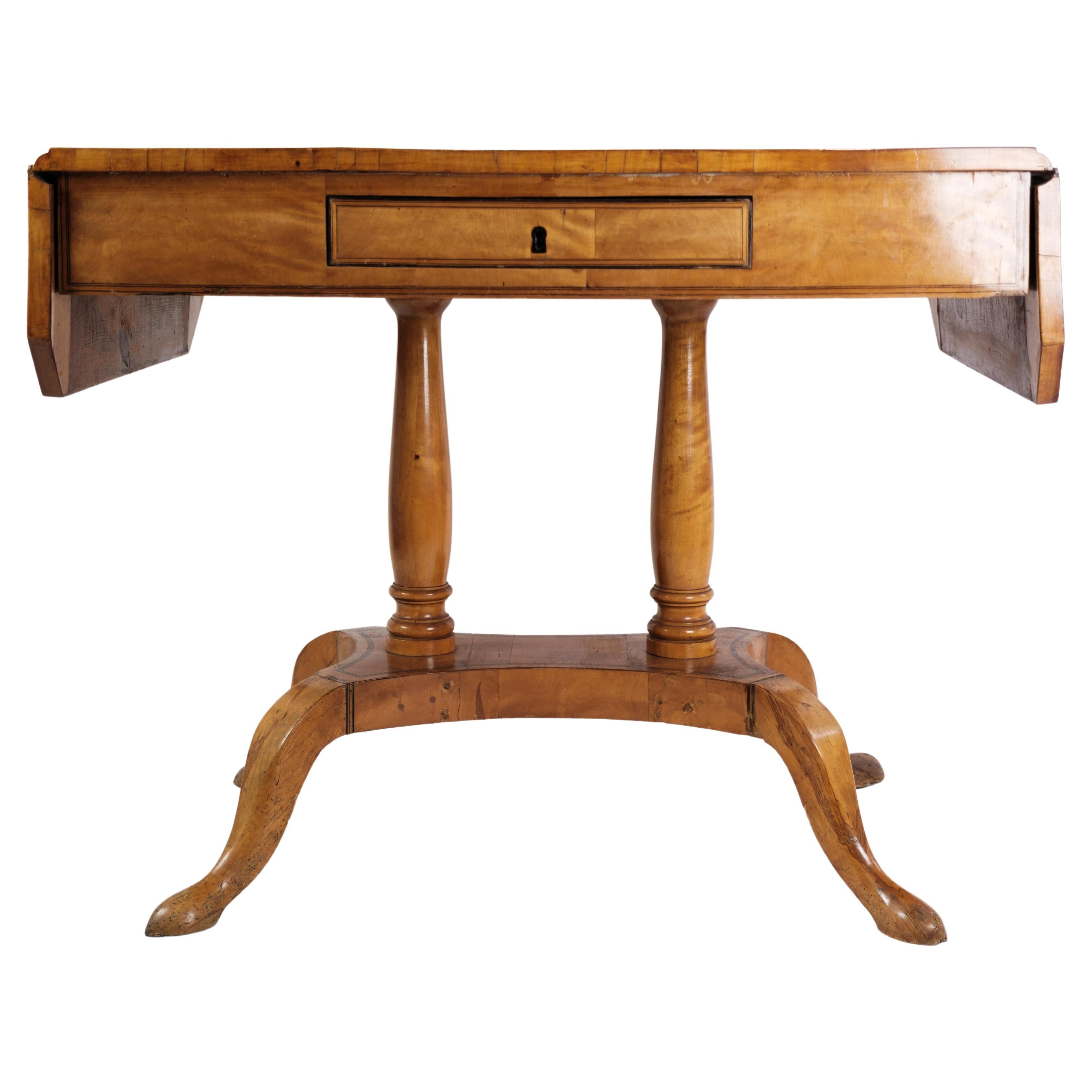 Table Empire ancienne avec rabats et marqueterie en bois de bouleau des années 1840