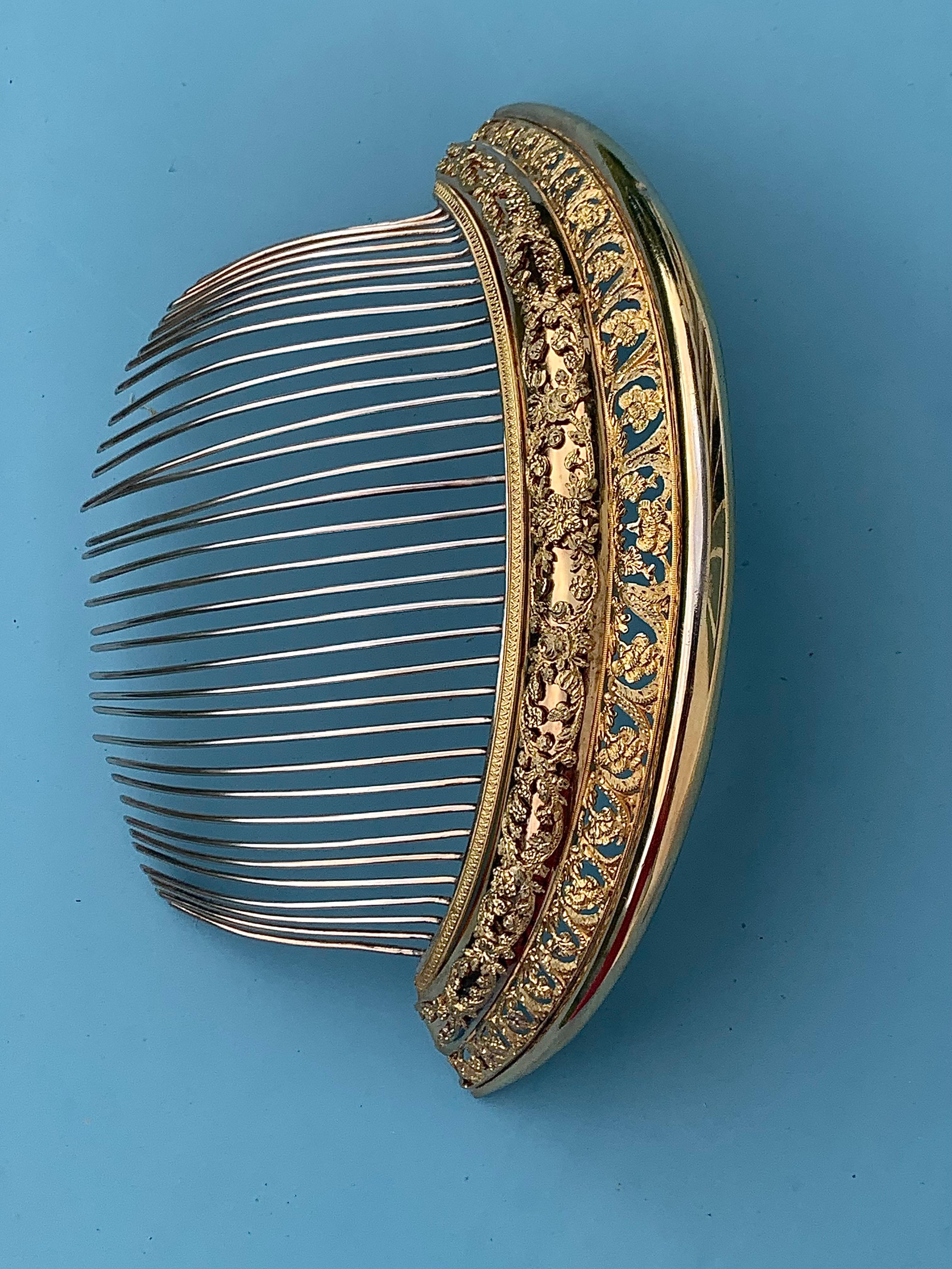 Antike Empire Tiara Kamm Haar Ornament Kopf Ornament Silber Guilt vergoldetes Metall im Angebot 4