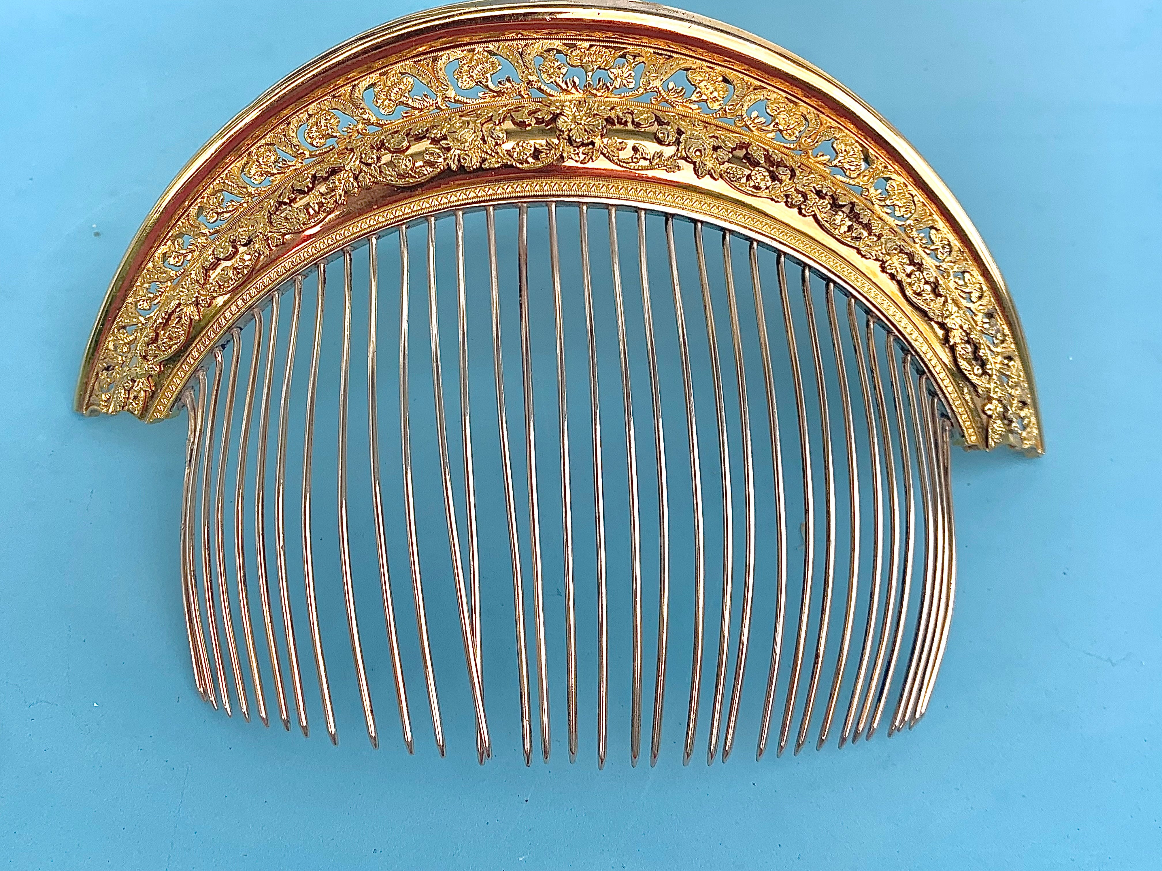 Antique Empire Tiara Comb Hair Ornament Head Ornament Silver Guilt Gilt Metal 