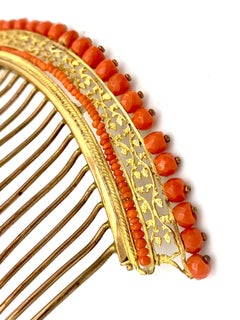 Antique Empire Tiara Comb Head Ornament Corallium Rubrum  Fire Gilt Metall