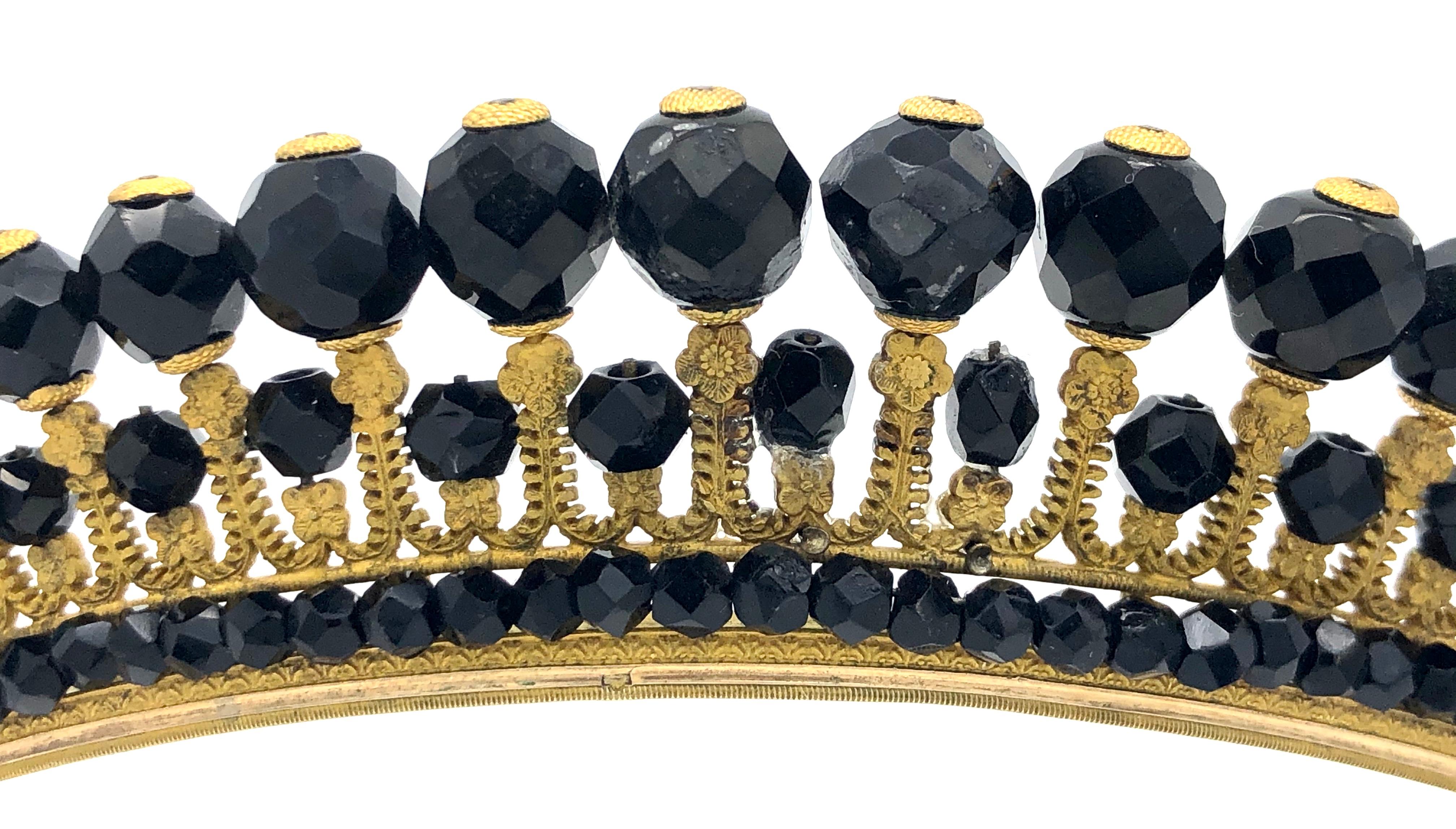 Antique Empire Tiara Head Ornament Ormolou Onyx In Good Condition For Sale In Munich, Bavaria