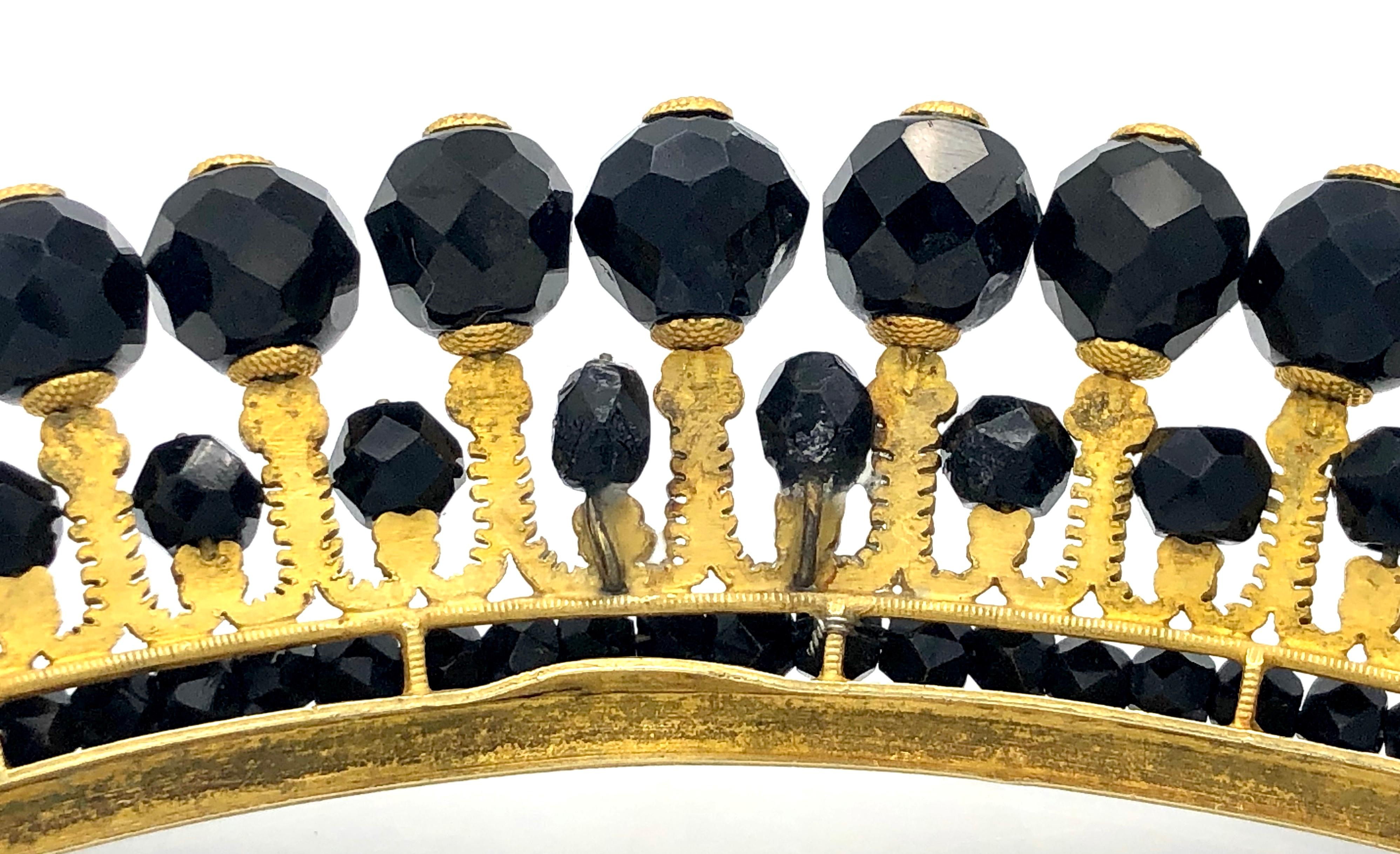 Women's Antique Empire Tiara Head Ornament Ormolou Onyx For Sale