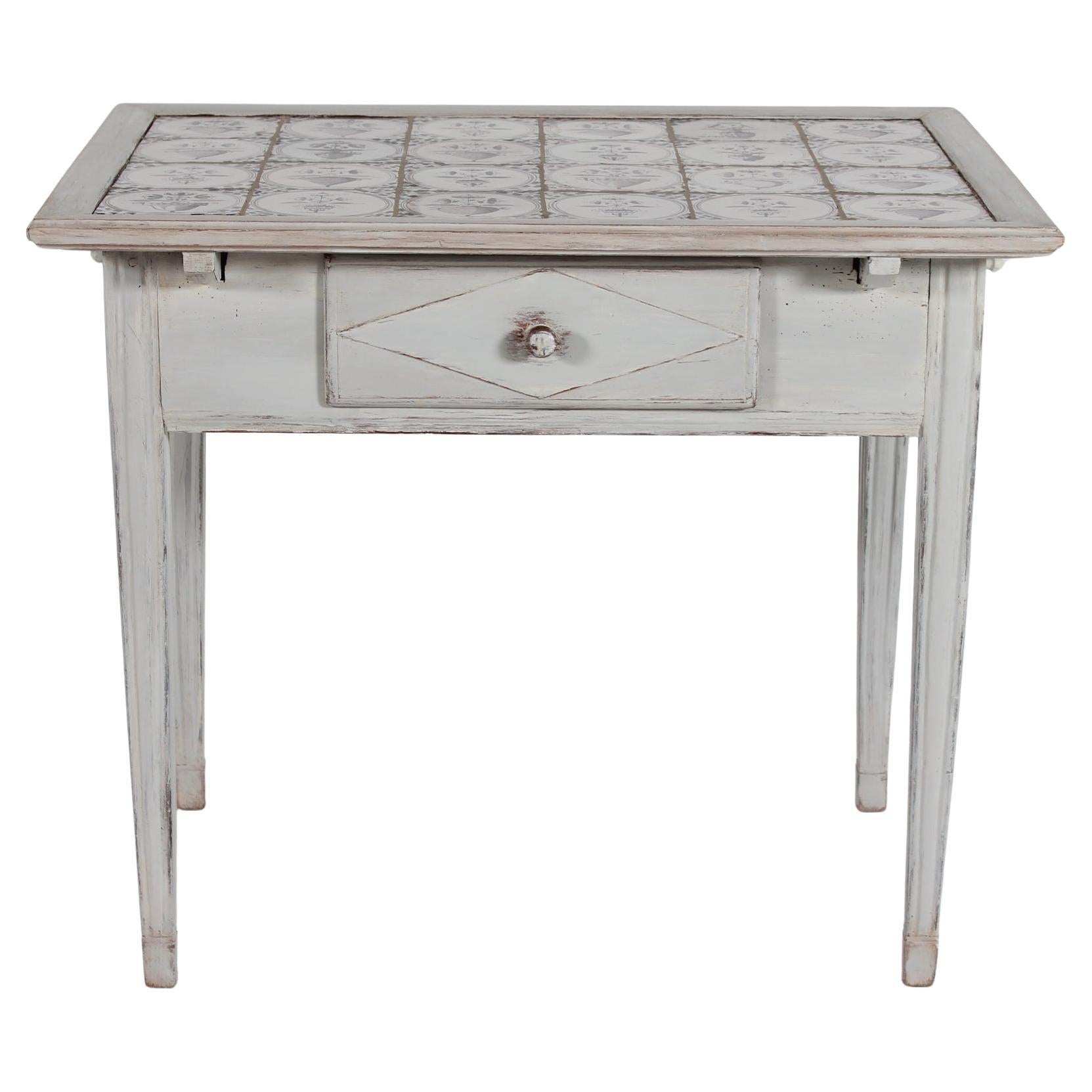 Antique Empire Tile Top Table with Dutch Tiles Denmark 19th Century