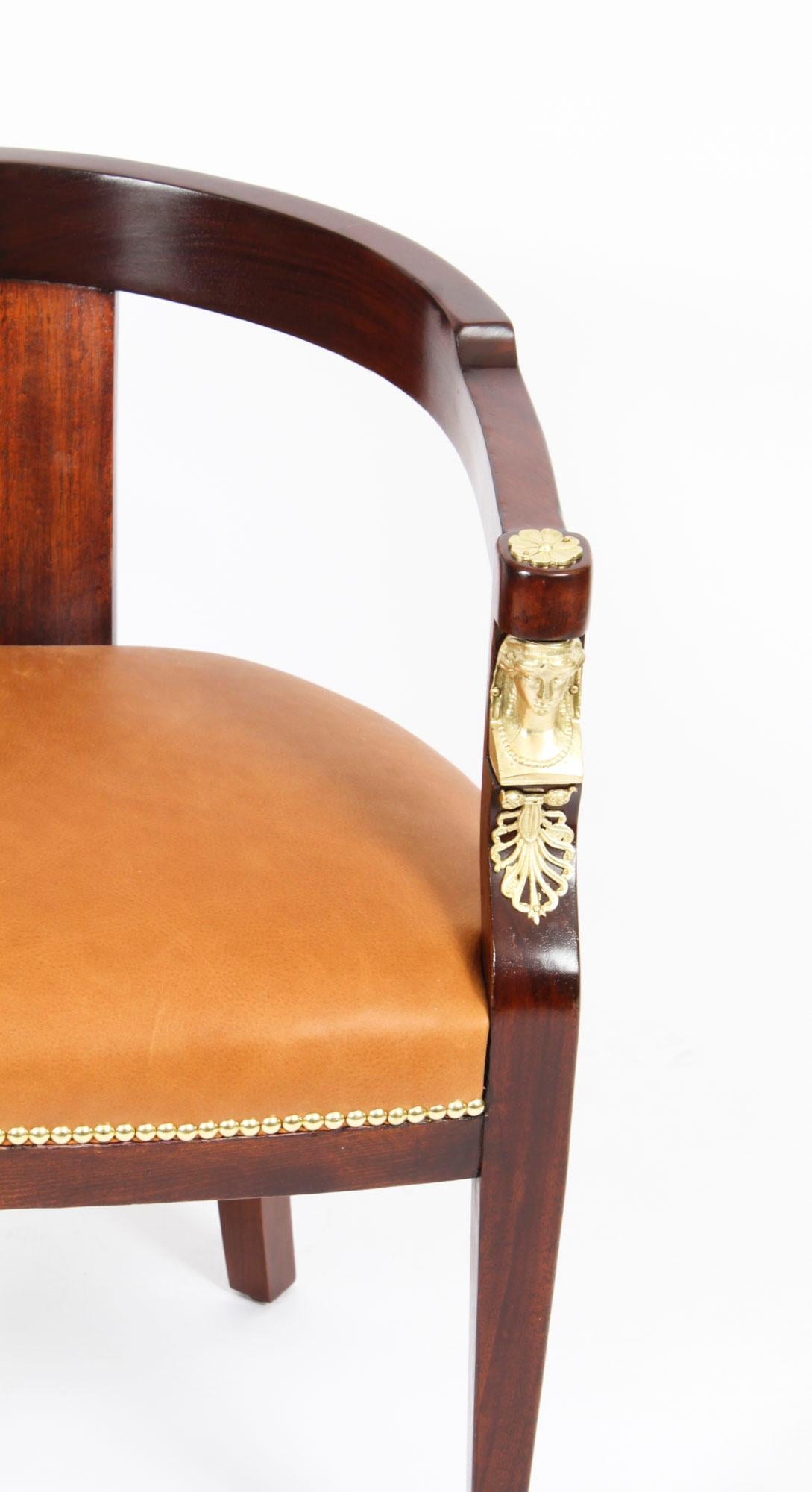 Leather Antique Empire Tub Arm Desk Chair 19th Century