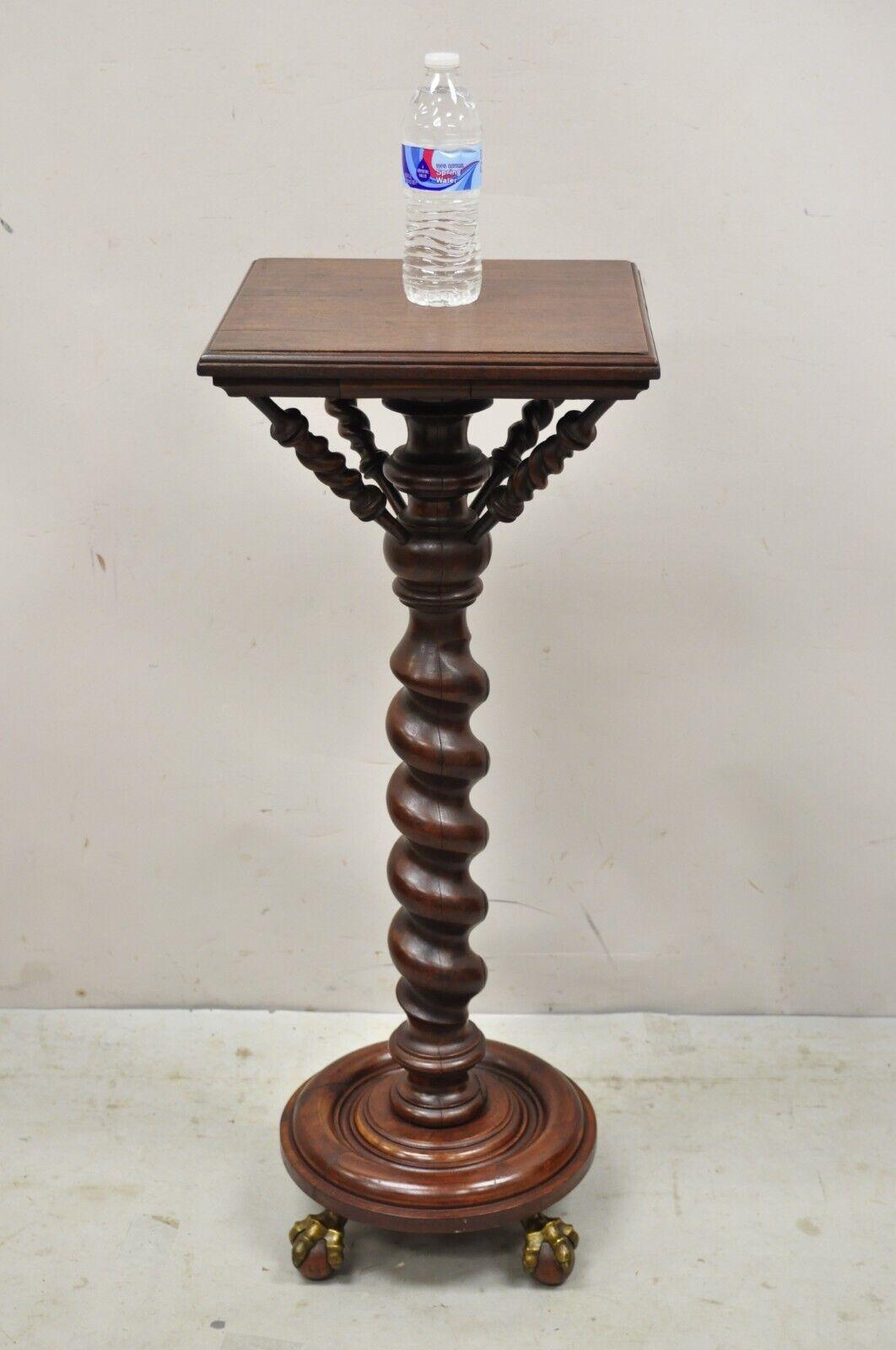 Antique Empire Victorian Walnut Barley Twist Spiral Carved Pedestal Stand For Sale 4