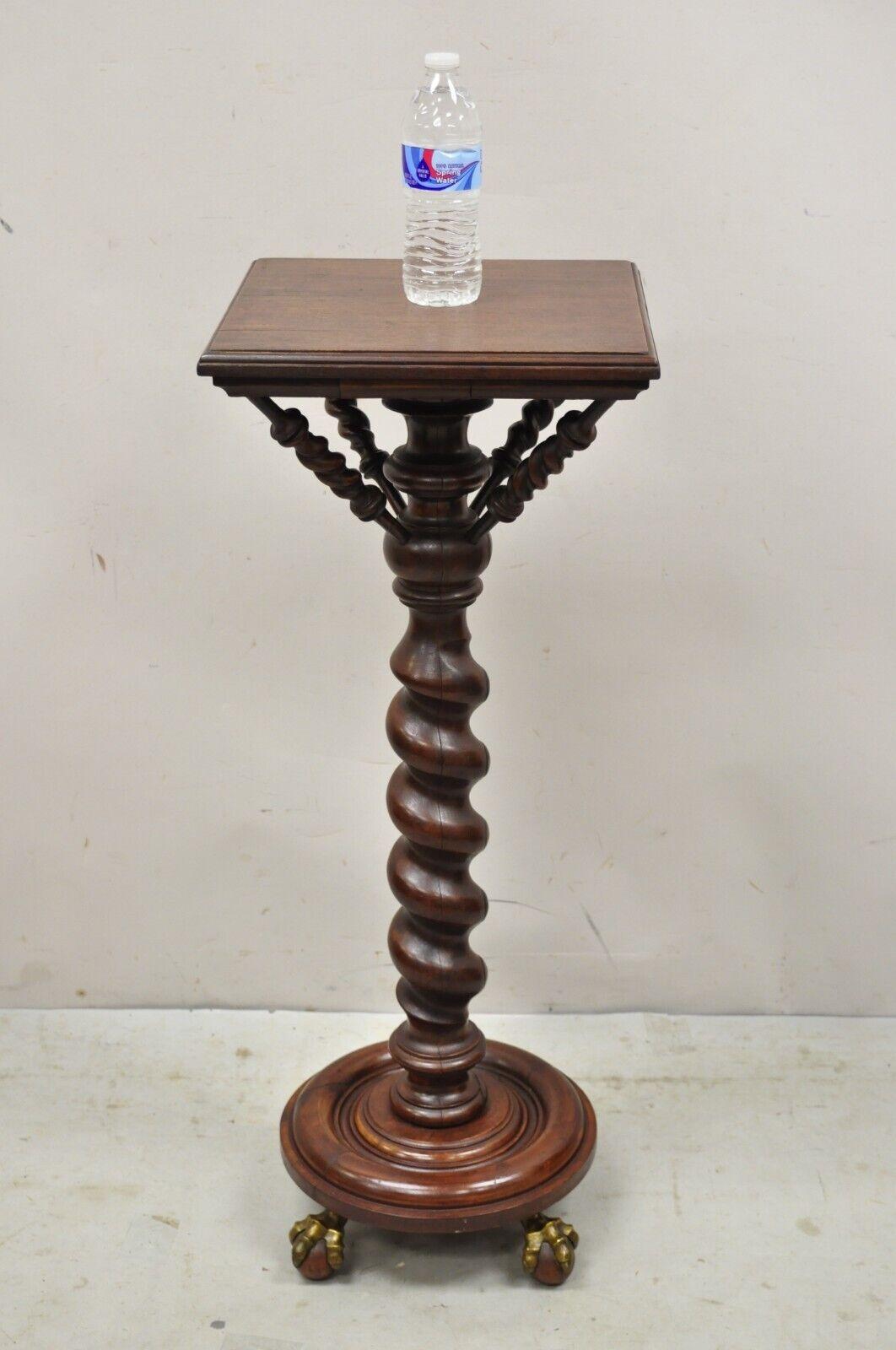 Antique Empire Victorian Walnut Barley Twist Spiral Carved Pedestal Stand For Sale 5