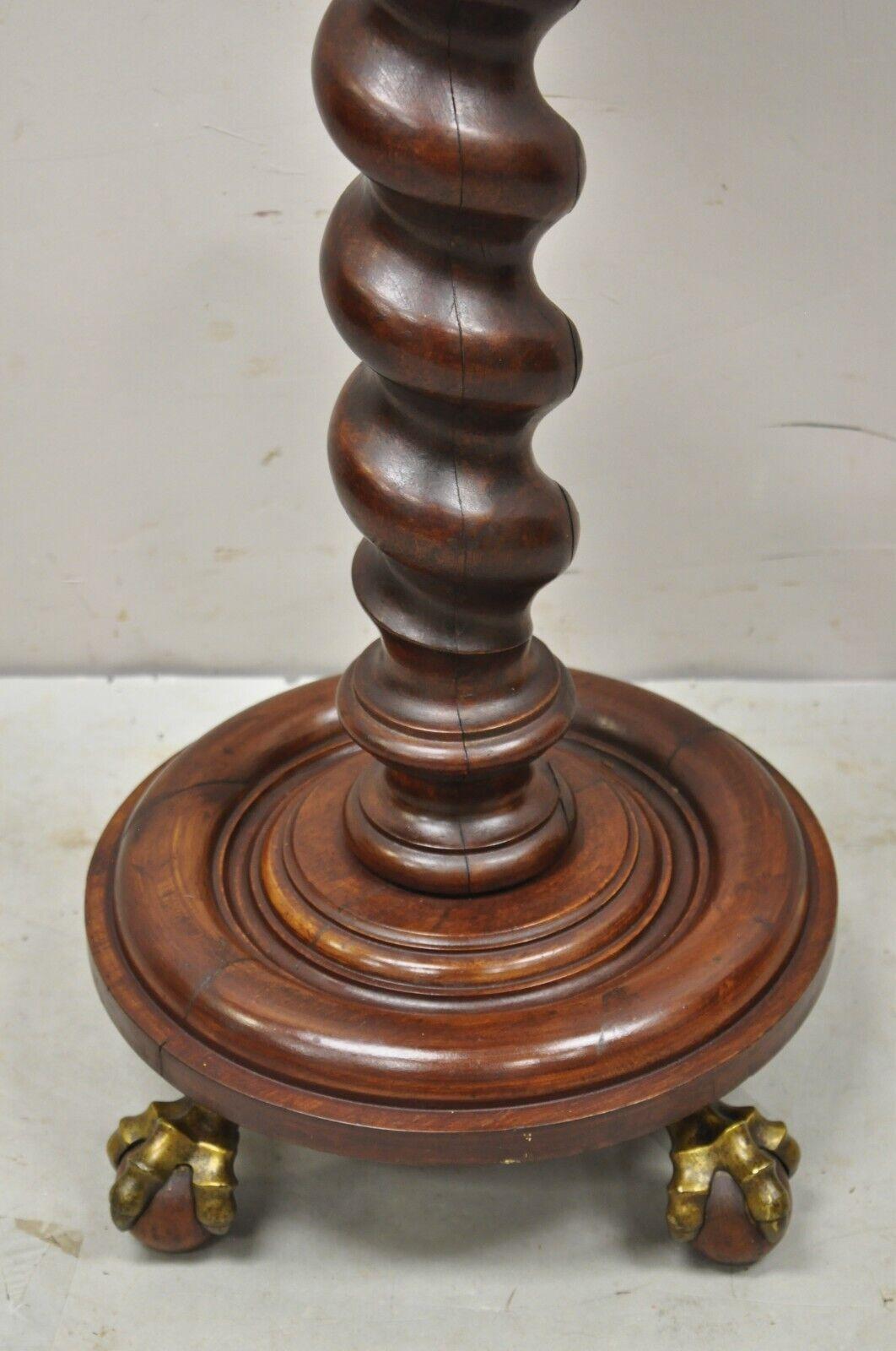Antique Empire Victorian Walnut Barley Twist Spiral Carved Pedestal Stand For Sale 1