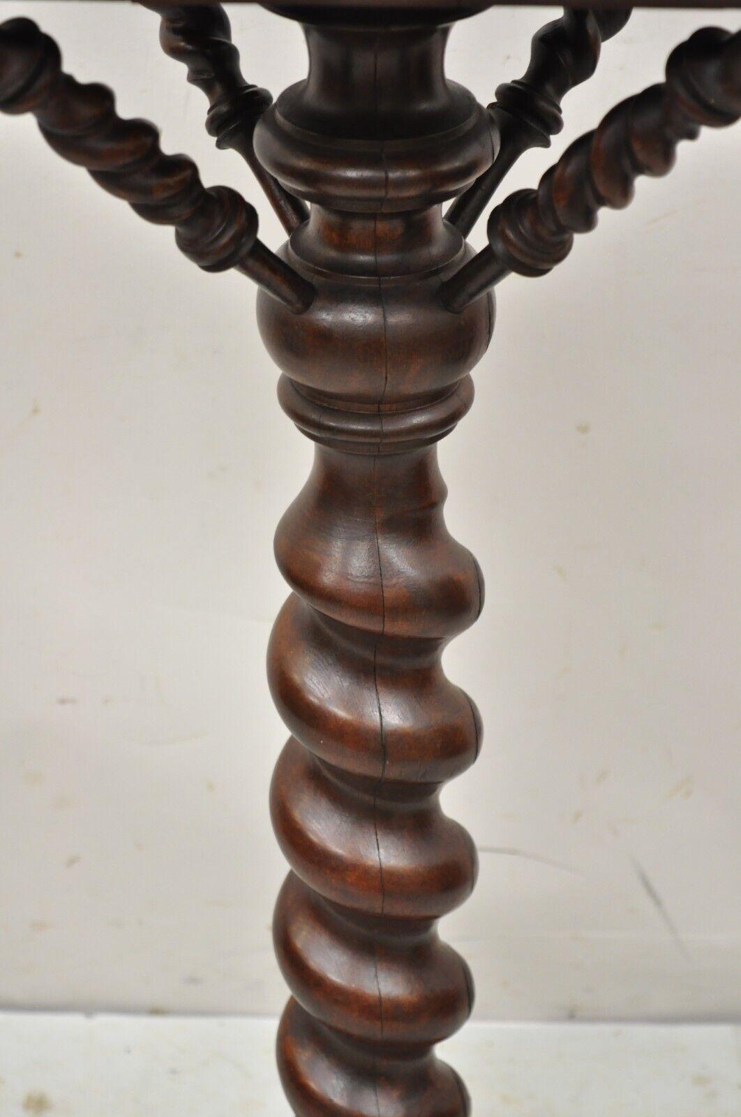 Antique Empire Victorian Walnut Barley Twist Spiral Carved Pedestal Stand For Sale 2