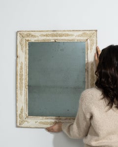 Antique Empire Wall Mirror, Cream Distressed Wood Frame, France, 1820s