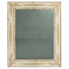 Antique Empire Wall Mirror, Cream Distressed Wood Frame, France, 1820s