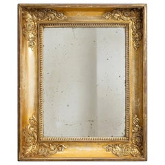 Antique Empire Wall Mirror, Gold Gilt Wood Frame, France, 1880s