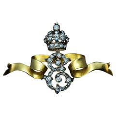 Antike Kaiserin Elisabeth Diamant-Zifferblatt-Brosche aus Gold