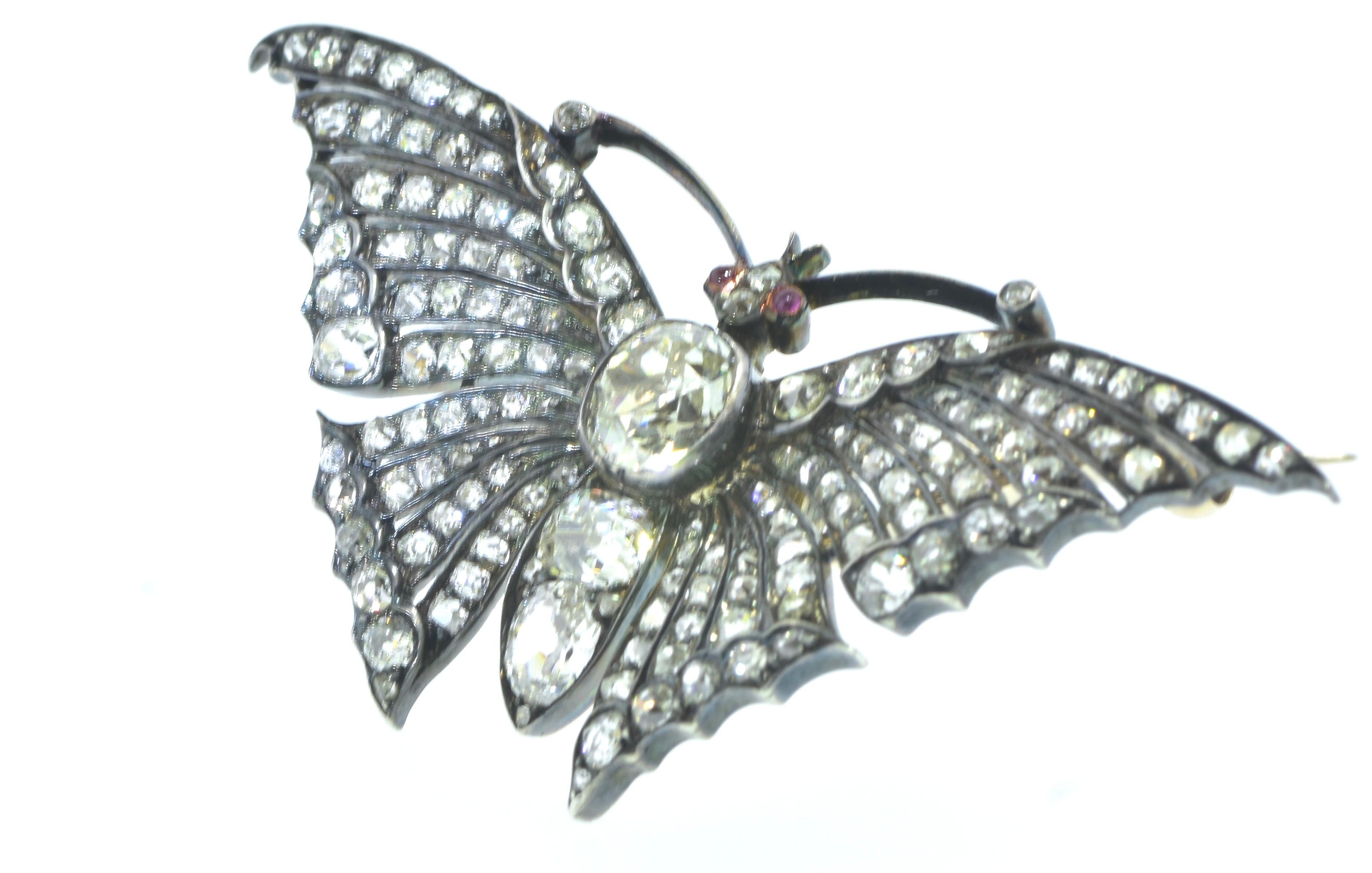 Antike große Schmetterlingsbrosche „En Tremblant“ mit Diamanten, um 1850. im Angebot 1