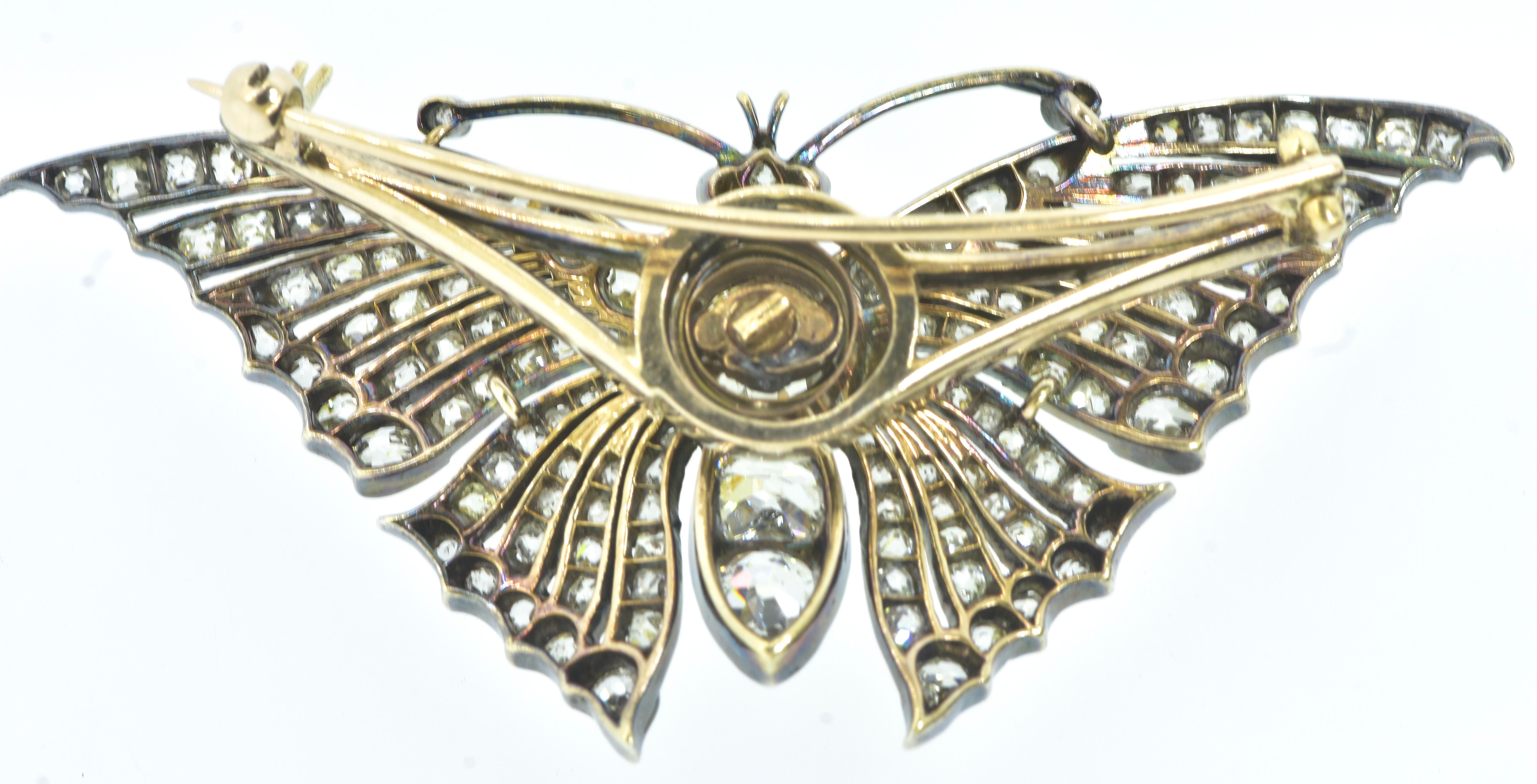 Antike große Schmetterlingsbrosche „En Tremblant“ mit Diamanten, um 1850. im Angebot 2