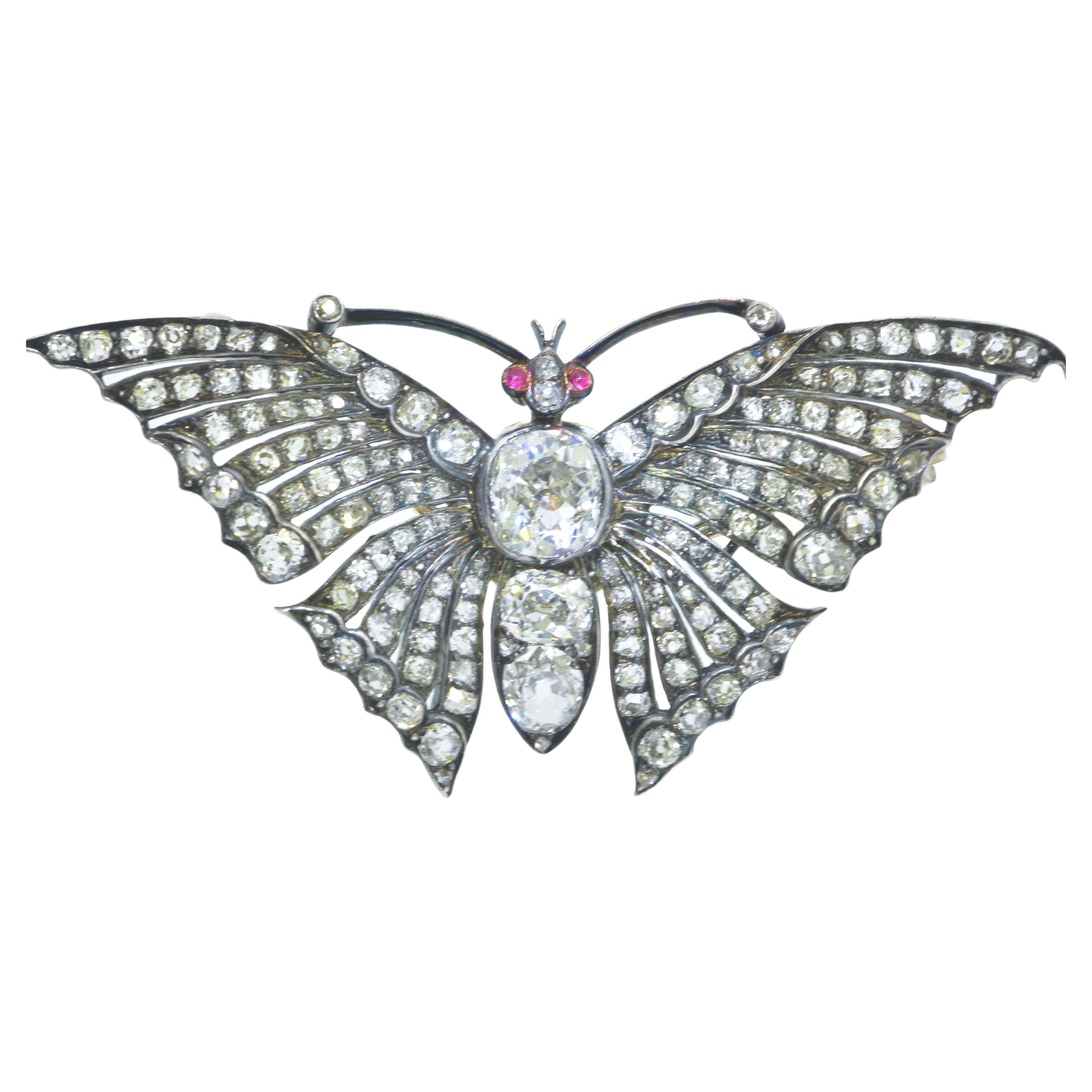 Antique 'En Tremblant' Diamond Large Butterfly Brooch, c. 1850.