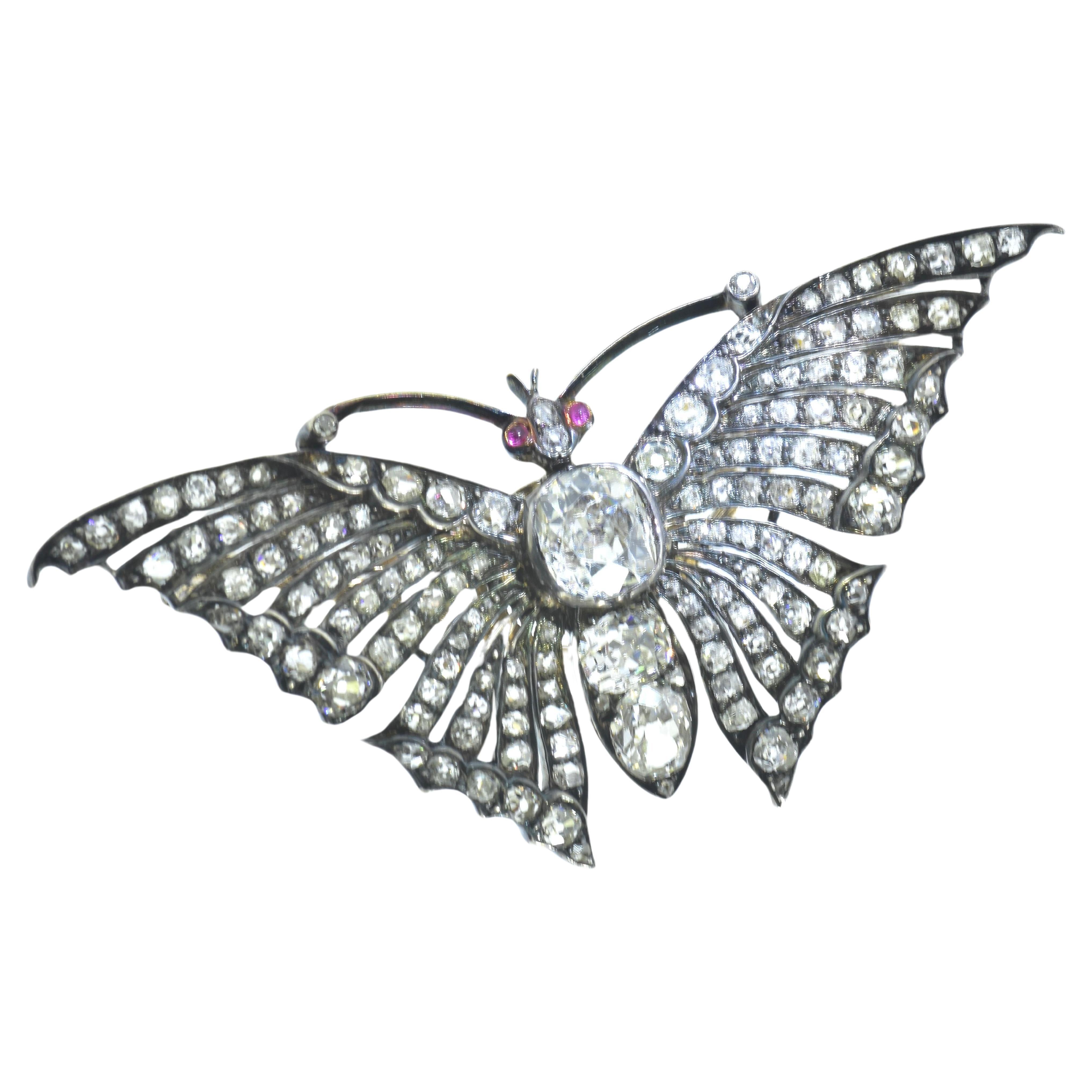 Antique 'En Tremblant' Diamond Large Butterfly Brooch, c. 1850. For Sale