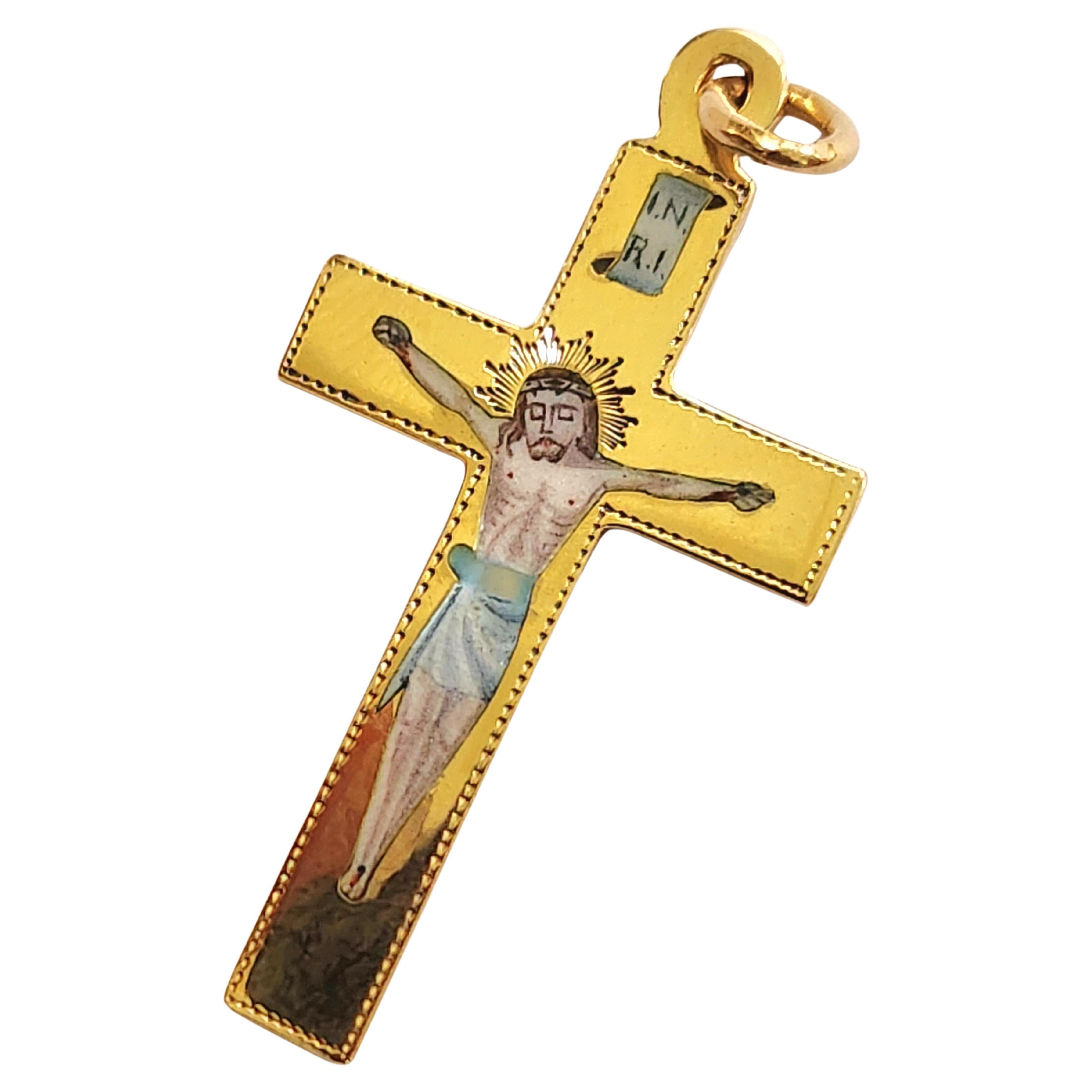 Antique Enamal Russian Gold Cross Pendant