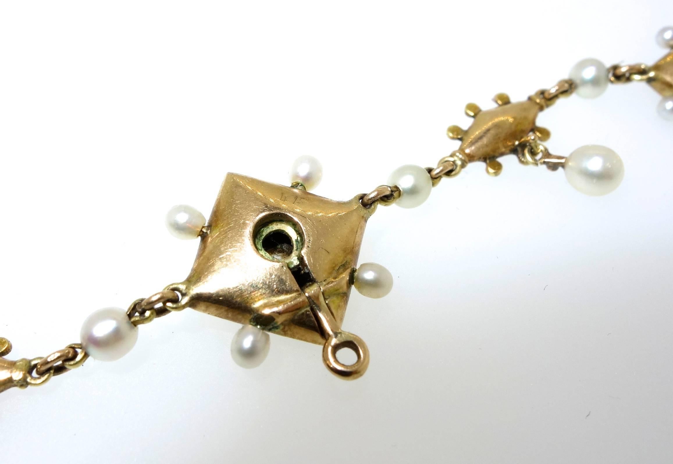 Antique Enamel, Diamond and Natural Pearl Necklace, circa 1880 3
