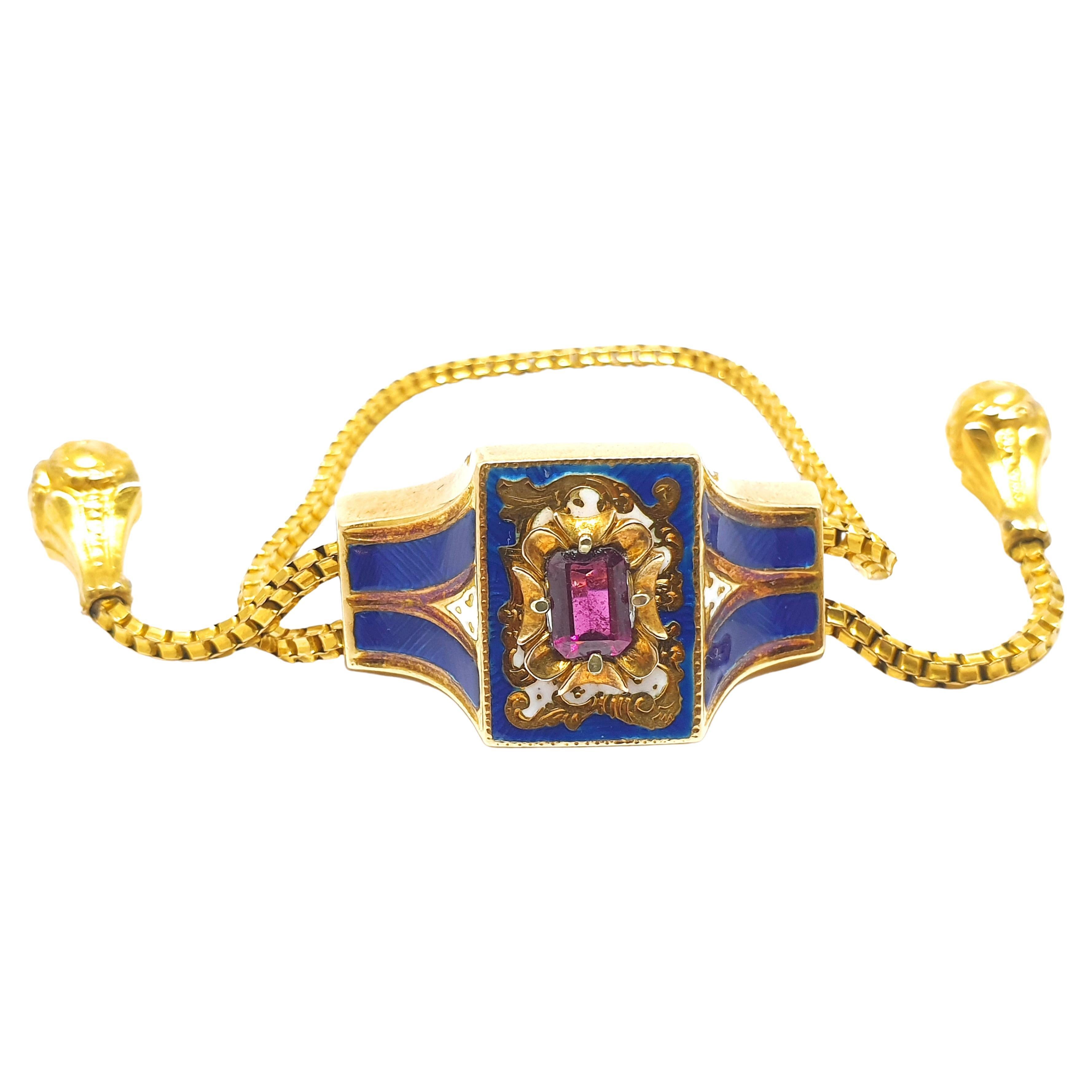 Antique 18k Gold Enamel Garnet Bracelet