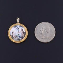 Antique Enamel Adam and Eve Pendant of 14k Gold
