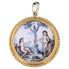 Colgante Adán y Eva de Oro de 14k con Esmalte Antiguo