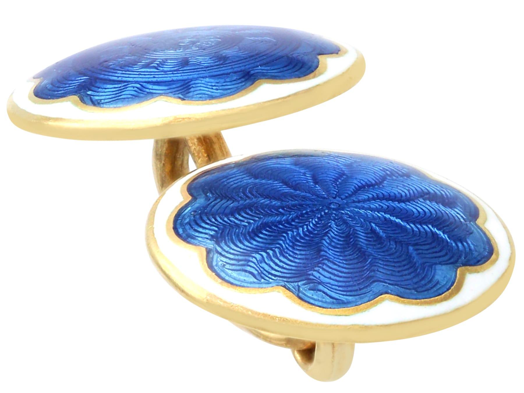 Antique Enamel and 18 Karat Yellow Gold Cufflinks In Excellent Condition For Sale In Jesmond, Newcastle Upon Tyne