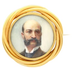 Antique Enamel and 22k Yellow Gold Miniature Brooch