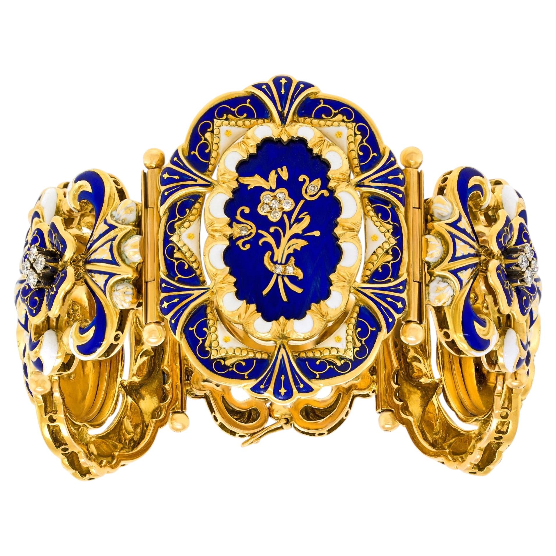 Antique Enamel and Diamond Bracelet