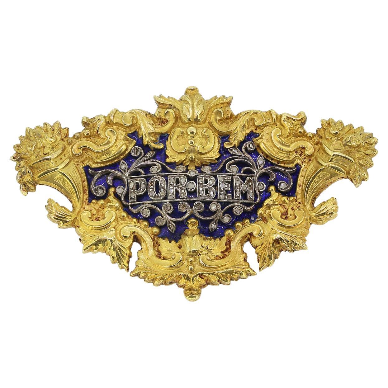 Antique Enamel and Diamond Brooch