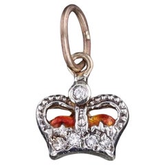 Antique Enamel and Diamond Crown Charm of 9ct Gold