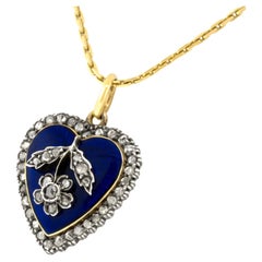 Antique Enamel and Diamond Heart Pendant