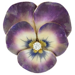 Antique Enamel and Diamond Pansy Brooch