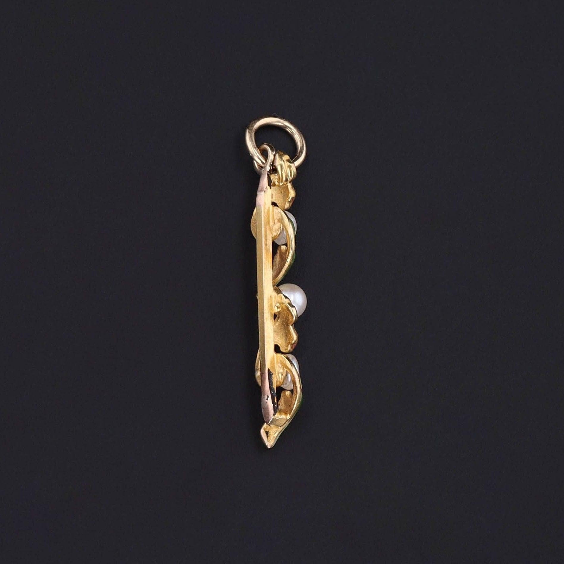 Antiguo Colgante de Oro de 14k con Esmalte y Perla de Conversión Art Nouveau en venta