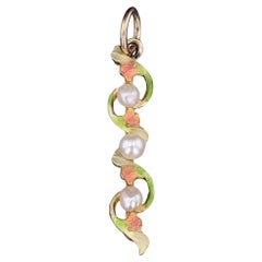 Pendentif de conversion en émail ancien et perles en or 14k