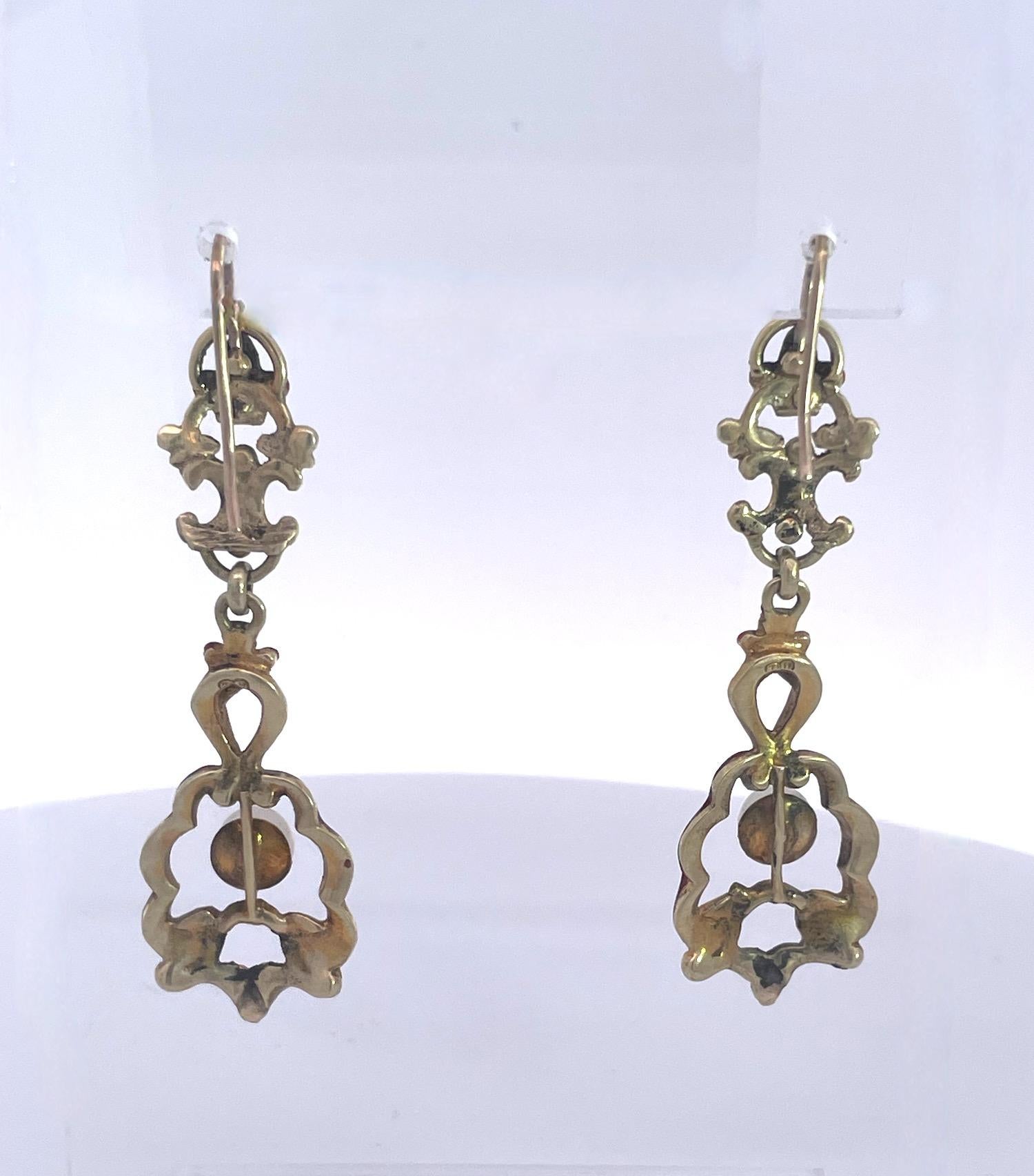 Antique Enamel and Pearl Dangle Earrings For Sale 4