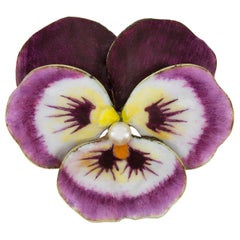 Antique Enamel and Pearl Pansy Brooch
