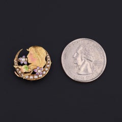 Antique Enamel and Pearl Woman Brooch by Krementz of 14k Gold
