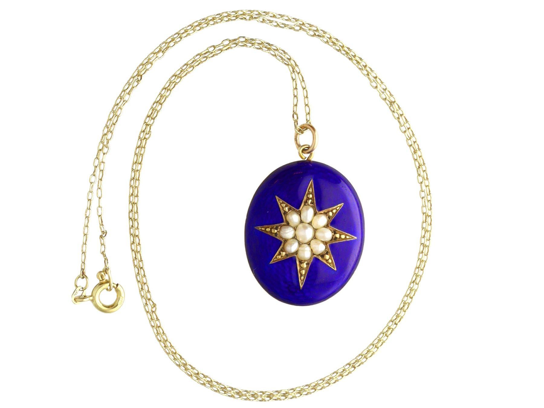 An exceptional, fine and impressive antique enamel and pearl, 9 karat and 14 karat yellow gold pendant; part of our diverse Victorian gemstone jewellery and estate jewelry collections.

This stunning antique pendant has been crafted in 9k yellow