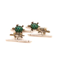 Antique Enamel and Sterling Turtle Shirt Studs