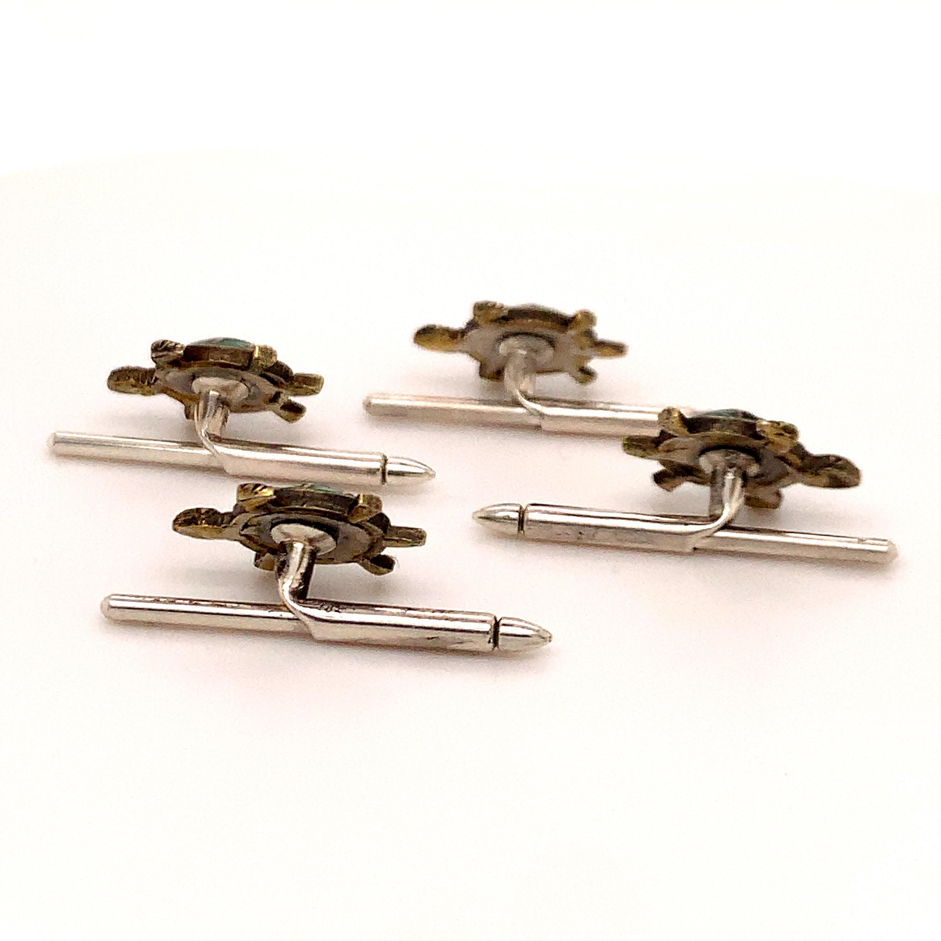 Antique Enamel and Sterling Turtle Shirt Studs In Good Condition For Sale In New York, NY