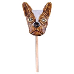 Antique Enamel Boston Terrier Stickpin of 14k Gold
