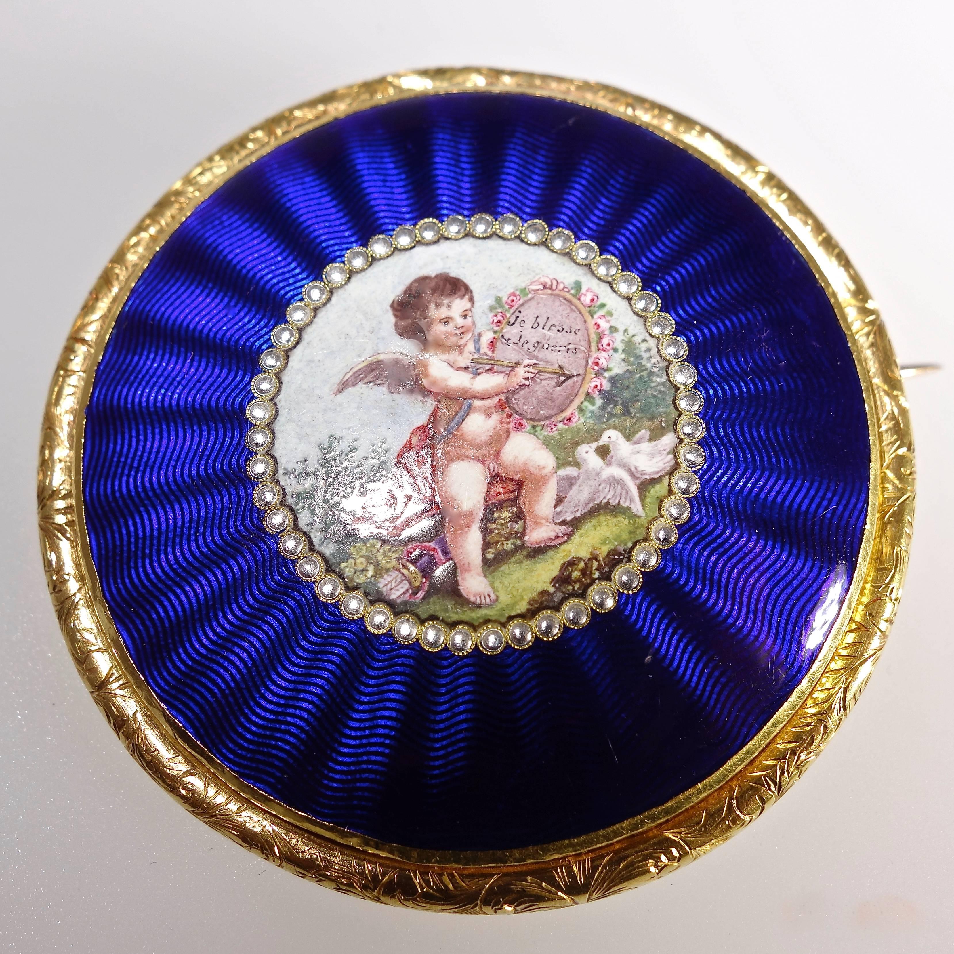 Antique Enamel Brooch on Woven Pearl Collar, C. 1800 In Excellent Condition In Aspen, CO